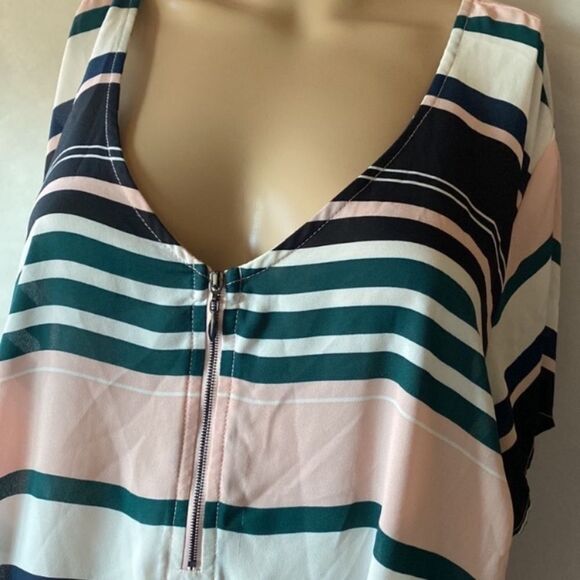 Torrid Plus Size 2X Multicolor Pink Striped Short Sleeve Summer Workwear Blouse - Picture 5 of 12